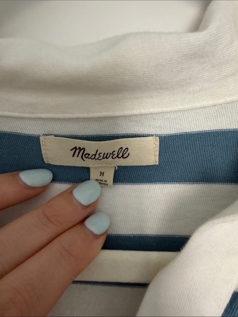 Madewell Teal & White Striped Polo-Style Crop Top - Picture 2 of 3